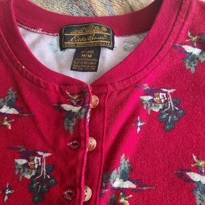 Eddie Bauer Red Floral Henley Shirt